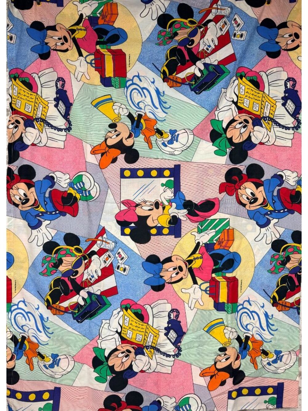 Vintage Disney Minnie & Mickey Mouse Printed Fabric twin sheet set stained